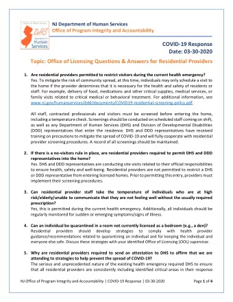 NJ Department of Human Services  Office of Program Integrity and Accountability  COVID-19 Response