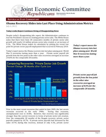 Obama Recovery Slides into Last Place Using Administration Metrics  July 6, 2012 Todays Jobs