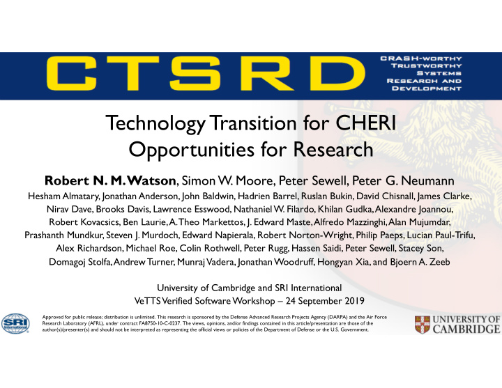 technology transition for cheri opportunities for research