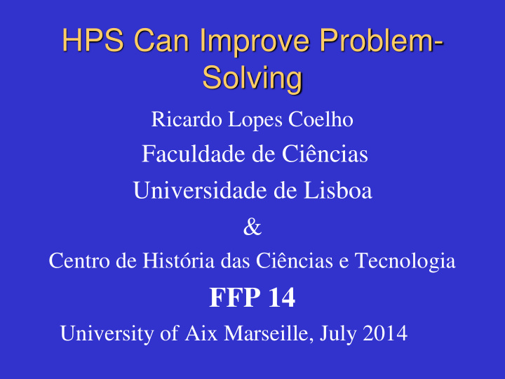 hps can improve problem solving ricardo lopes coelho