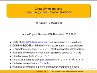 Chiral Symmetry and  Low-Energy Pion-Photon Reactions  N. Kaiser (TU Mnchen)  Hadron Physics