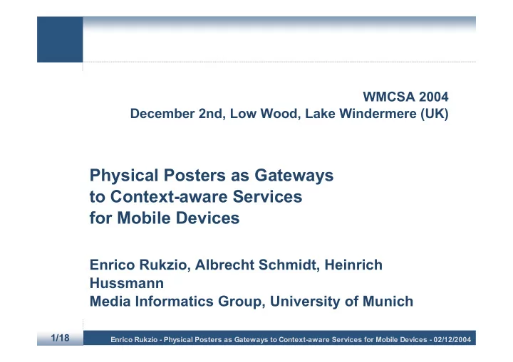 physical posters as gateways to context aware services