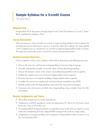Sample Syllabus for a 3-credit Course  (45 contact hours)  Required Text Fingerspelled Word