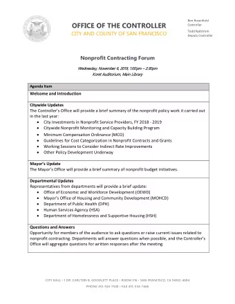 OFFICE OF THE CONTROLLER  Ben Rosenfield  Controller  Todd Rydstrom  CITY AND COUNTY OF SAN