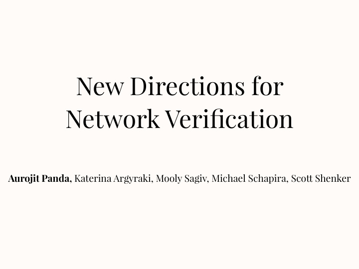 new directions for network verification