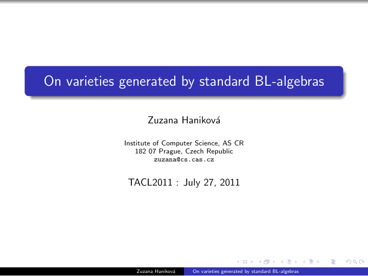 on varieties generated by standard bl algebras