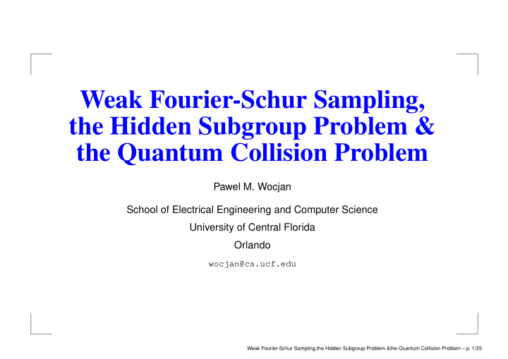 weak fourier schur sampling the hidden subgroup problem