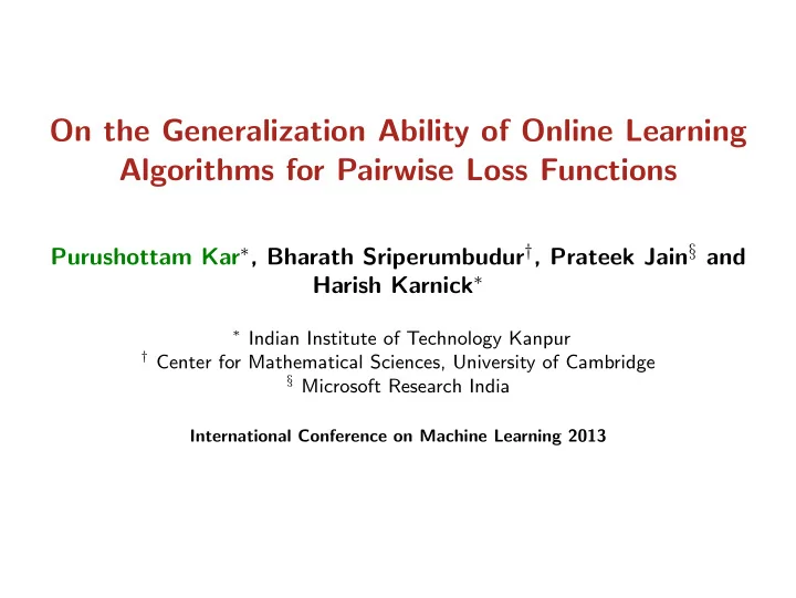 on the generalization ability of online learning