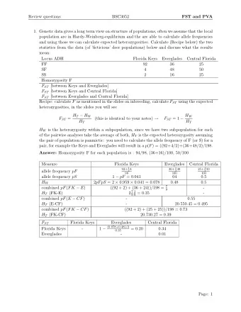 Review questions  BSC3052  FST and PVA  1. Genetic data gives a long term view on structure of