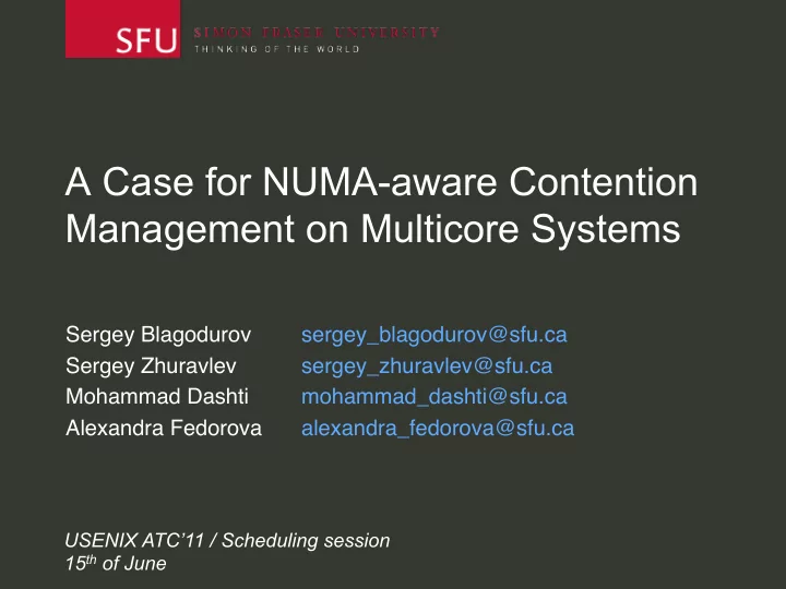 a case for numa aware contention management on multicore