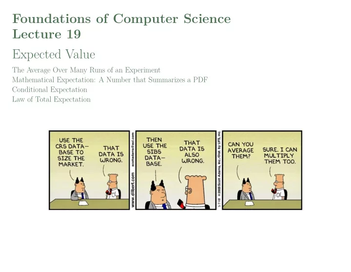 foundations of computer science lecture 19 expected value