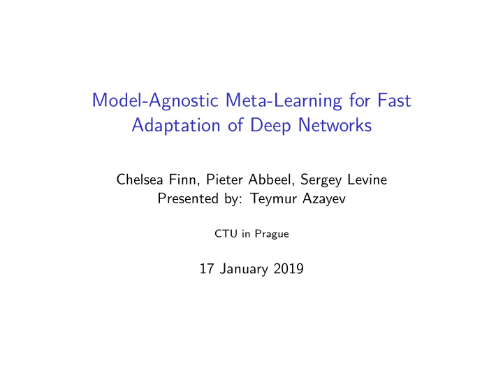 model agnostic meta learning for fast adaptation of deep
