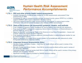 Human Health Risk Assessment  Performance Accomplishments    LTG 1:  IRIS and other priority