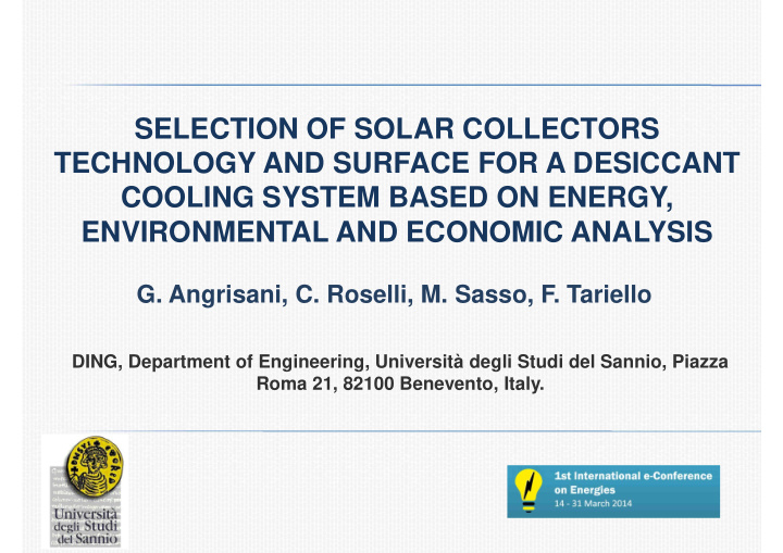 selection of solar collectors technology and surface for