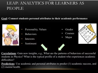 LEAP: ANALYTICS FOR LEARNERS AS  PEOPLE  Goal: Connect students personal attributes to their