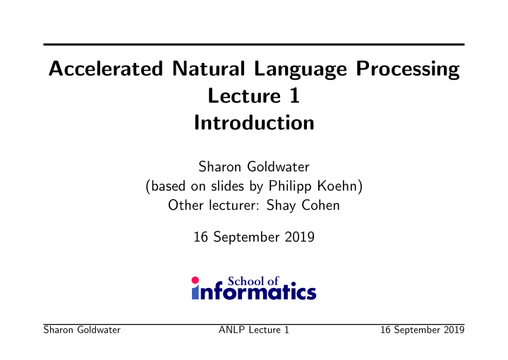 accelerated natural language processing lecture 1