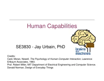 Human Capabilities  SE3830 - Jay Urbain, PhD  Credits: Card, Moran, Newell, The Psychology of