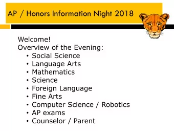 AP / Honors Information Night 2018  Welcome!  Overview of the Evening:  Social Science