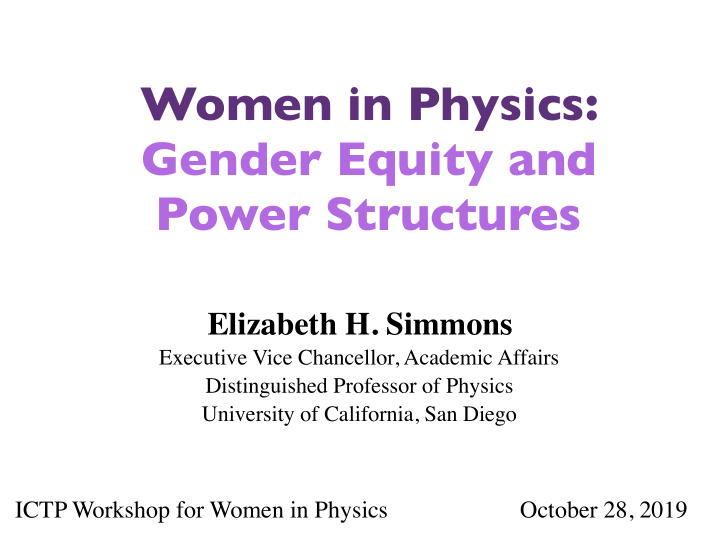 women in physics gender equity and power structures