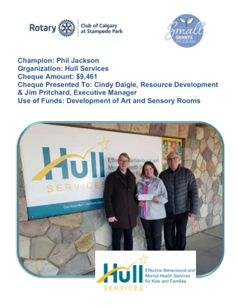 Champion: Phil Jackson  Organization: Hull Services  Cheque Amount: $9,461  Cheque Presented To: