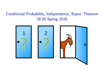 Conditional Probability, Independence, Bayes Theorem  18.05 Spring 2018  Slides are Posted
