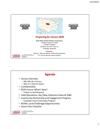 Agenda  Census Overview  Why We do a Census  Why it is Vital for States