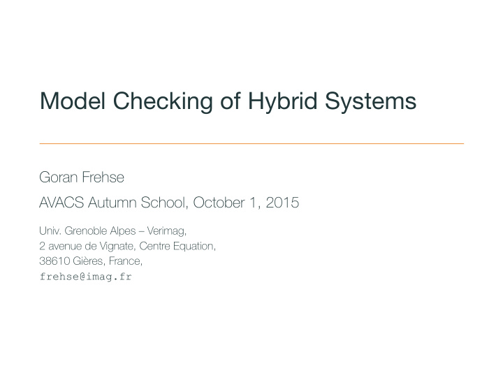 model checking of hybrid systems