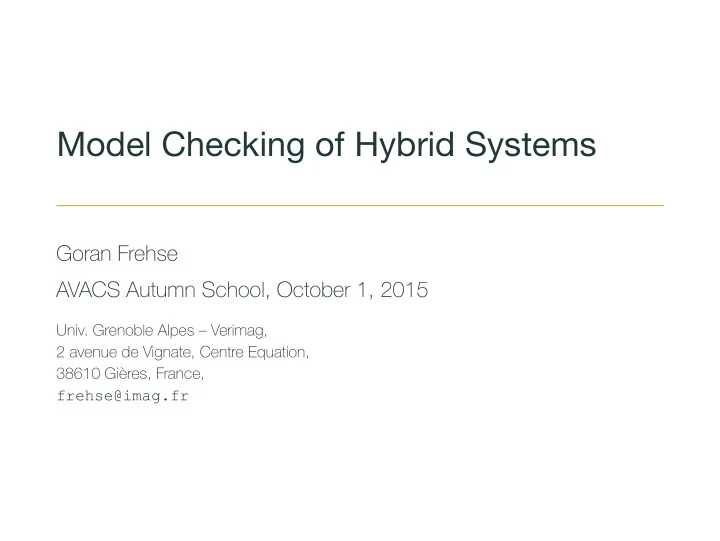 model checking of hybrid systems