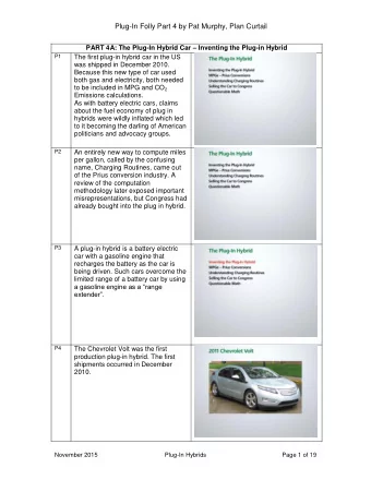 Plug-In Folly Part 4 by Pat Murphy, Plan Curtail PART 4A: The Plug-In Hybrid Car  Inventing the