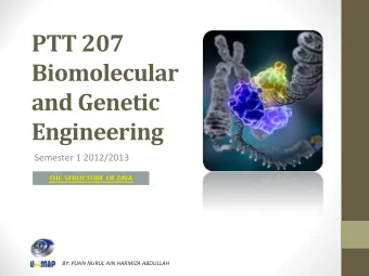 PTT 207  Biomolecular  and Genetic  Engineering  Semester 1 2012/2013  BY: PUAN NURUL AIN HARMIZA
