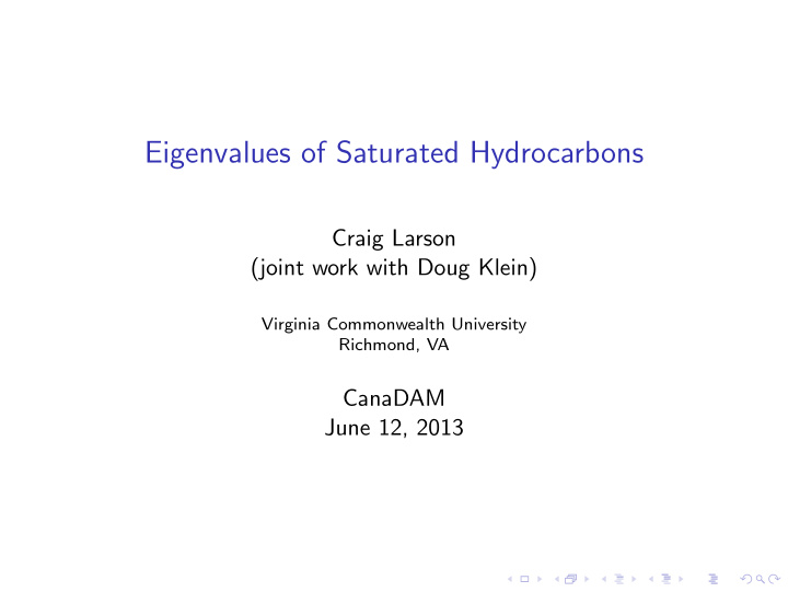 eigenvalues of saturated hydrocarbons