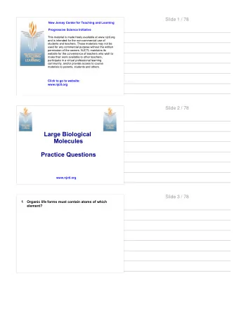 Large Biological  Molecules  Practice Questions  www.njctl.org  Slide 3 / 78  1  Organic life forms