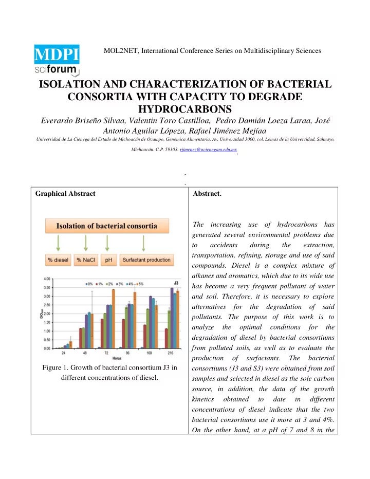 presence of 3 of diesel better bacterial growth was