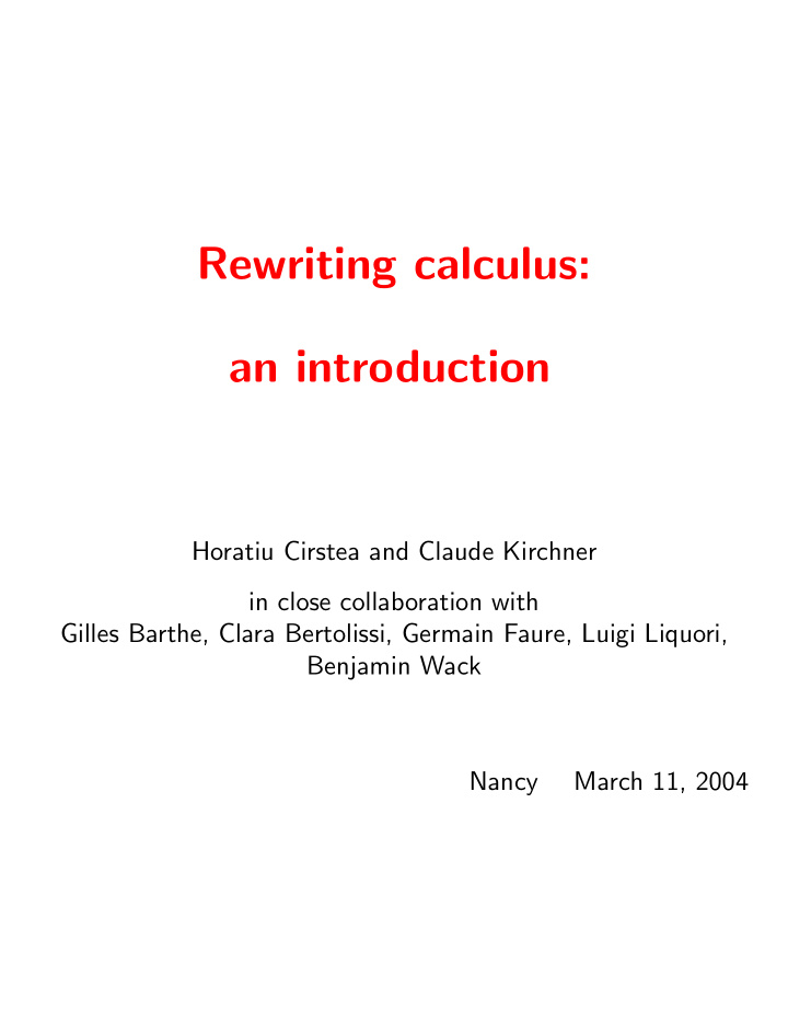 rewriting calculus an introduction