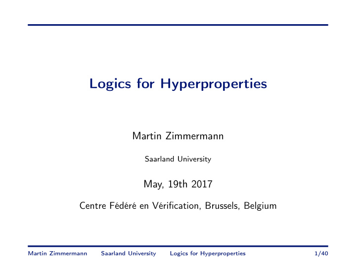 logics for hyperproperties