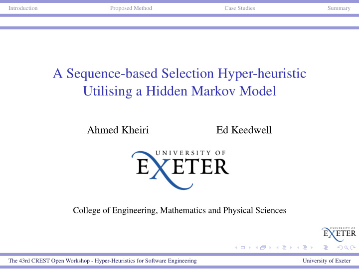 a sequence based selection hyper heuristic utilising a