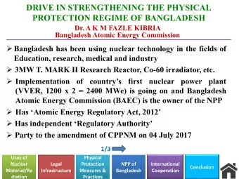 DRIVE IN STRENGTHENING THE PHYSICAL  PROTECTION REGIME OF BANGLADESH  Dr. A K M FAZLE KIBRIA