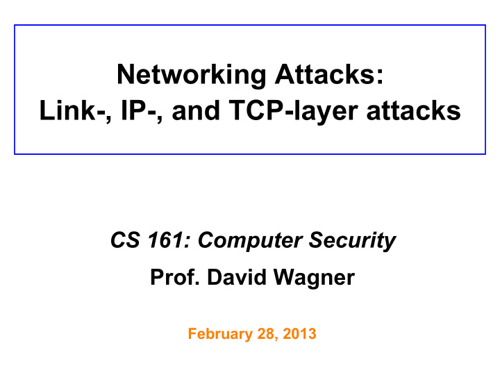 networking attacks link ip and tcp layer attacks