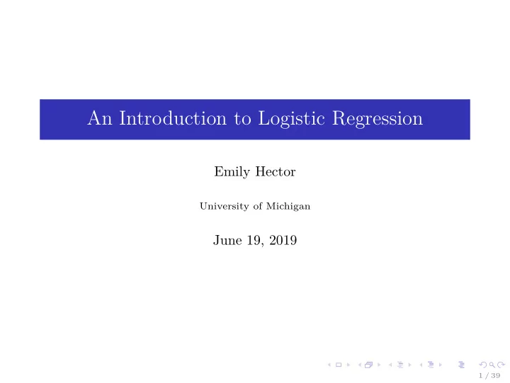 an introduction to logistic regression