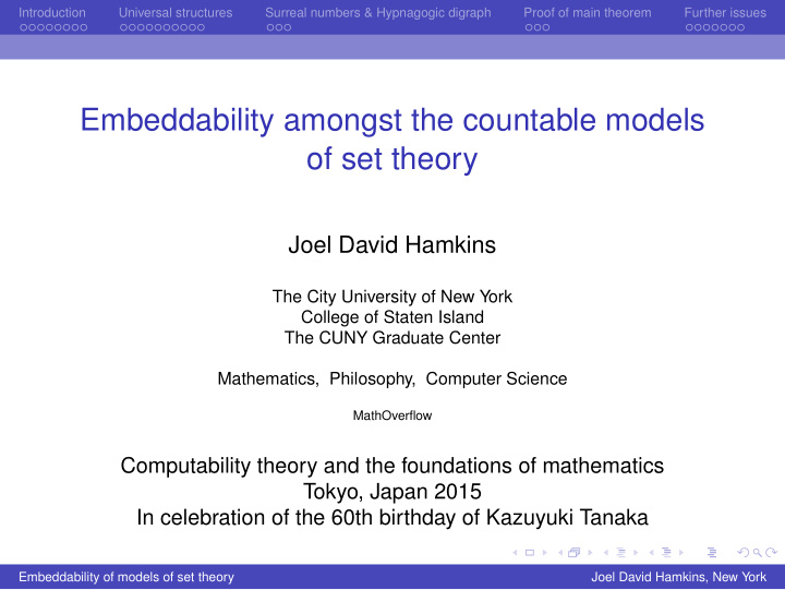 embeddability amongst the countable models of set theory