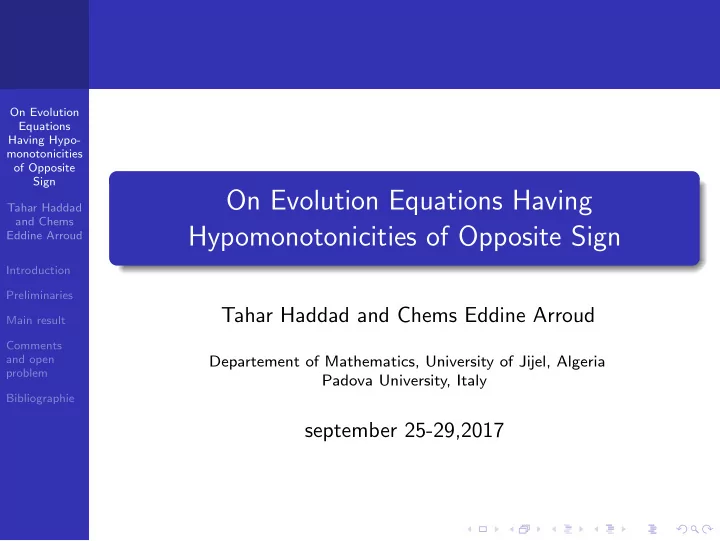 on evolution equations having