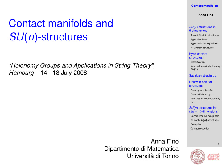 contact manifolds and