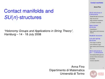 Contact manifolds and SU ( 2 ) -structures in  5-dimensions SU ( n ) -structures  Sasaki-Einstein