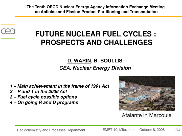 future nuclear fuel cycles prospects and challenges