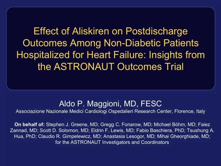 effect of aliskiren on postdischarge outcomes among non