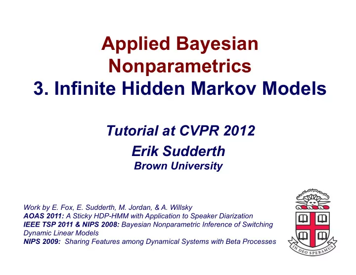 applied bayesian nonparametrics 3 infinite hidden markov