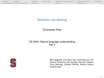 Semantic role labeling  Christopher Potts  CS 244U: Natural language understanding  Feb 2  With