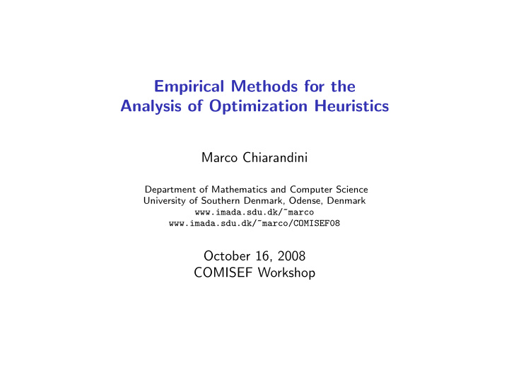 empirical methods for the analysis of optimization