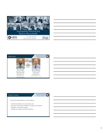 Purposefully Planning the  Road to Recruitment Dial: 877-853-5257 Webinar ID: 335-362-024  Welcome!
