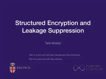 Structured Encryption and  Leakage Suppression  Tarik Moataz  Part I is a joint work with Seny